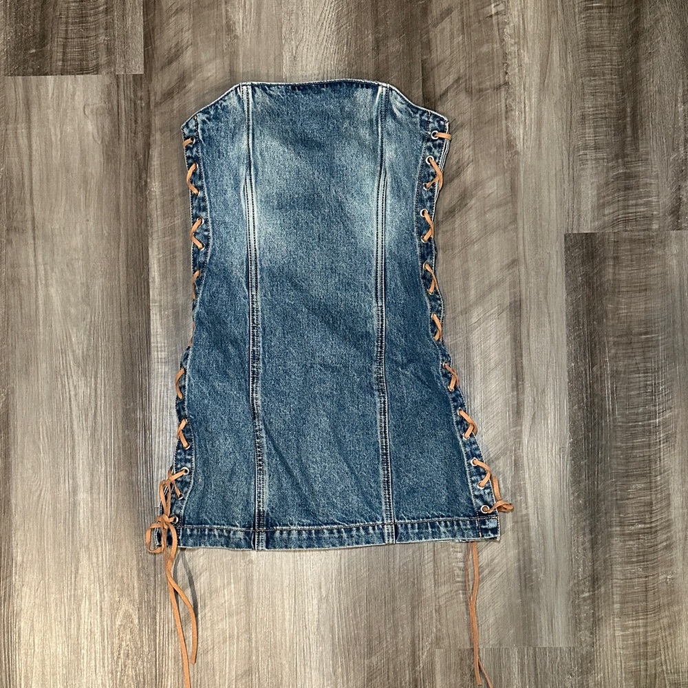 GRLFRND Alicia Denim Lace-Up Mini Dress - XXS